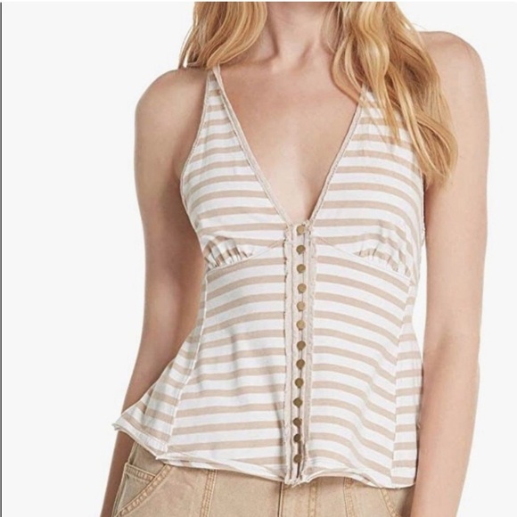 Free People Mylo Striped Faux Button Halter Top - Picture 1 of 9